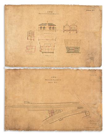 (GREAT WESTERN RAILWAY.) Archive of approximately 45 large nineteenth-century drawings and design schematics.